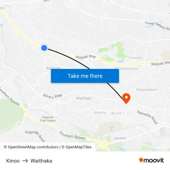 Kinoo to Waithaka map