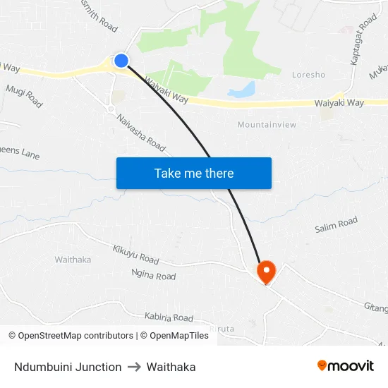 Ndumbuini Junction to Waithaka map