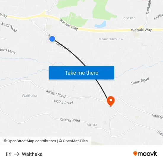 Ilri to Waithaka map