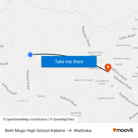 Beth Mugo High School Kaberia to Waithaka map