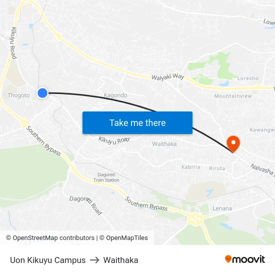 Uon Kikuyu Campus to Waithaka map