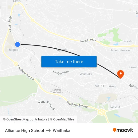 Alliance High School to Waithaka map