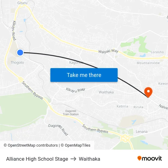 Alliance High School Stage to Waithaka map