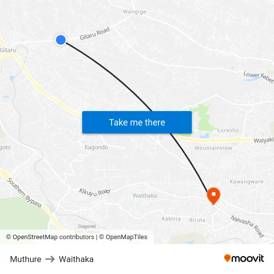 Muthure to Waithaka map