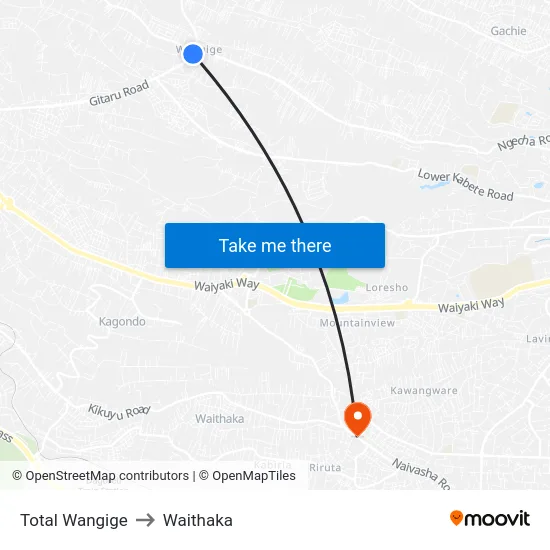 Total Wangige to Waithaka map
