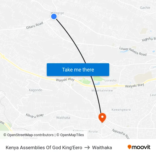 Kenya Assemblies Of God King'Eero to Waithaka map