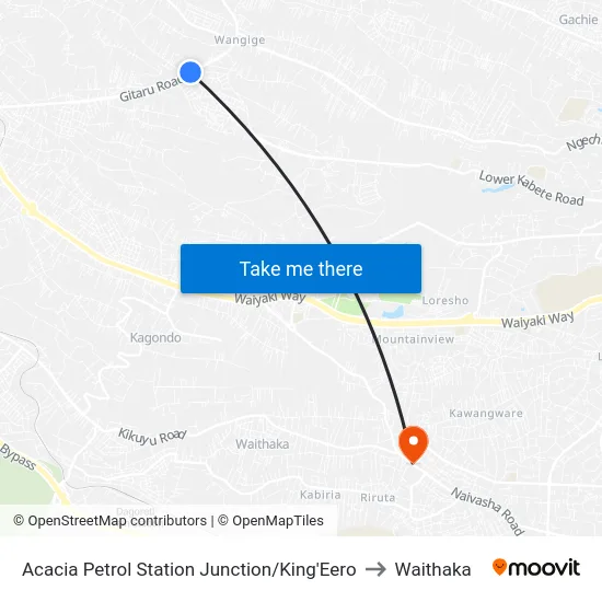 Acacia Petrol Station Junction/King'Eero to Waithaka map