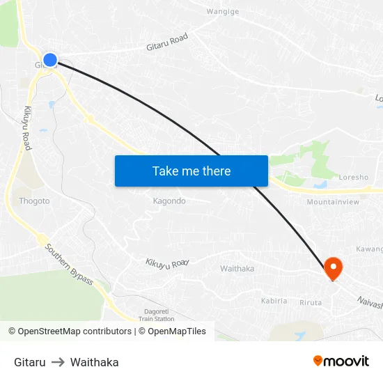 Gitaru to Waithaka map