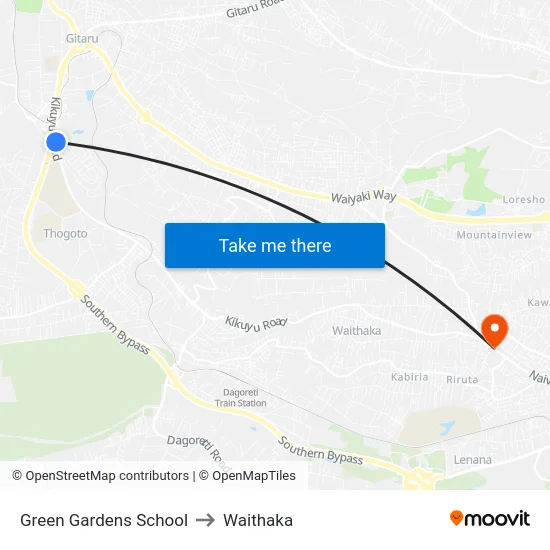 Green Gardens School to Waithaka map