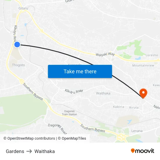 Gardens to Waithaka map