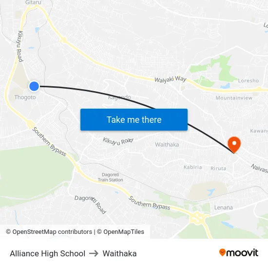 Alliance High School to Waithaka map