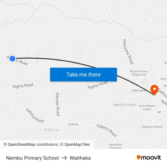 Nembu Primary School to Waithaka map