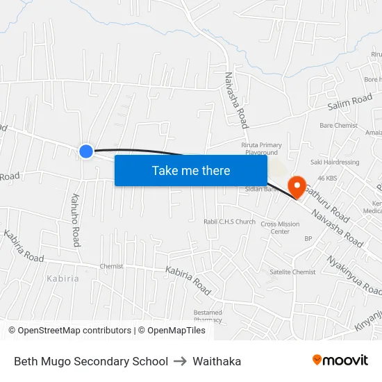 Beth Mugo Secondary School to Waithaka map