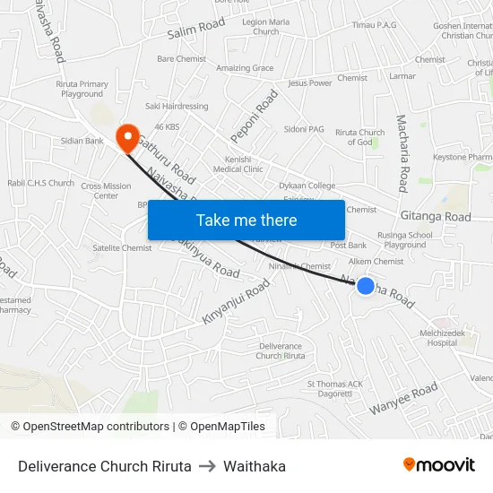 Deliverance Church Riruta to Waithaka map