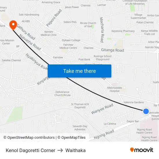 Kenol Dagoretti Corner to Waithaka map