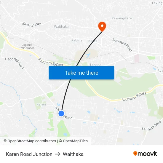 Karen Road Junction to Waithaka map