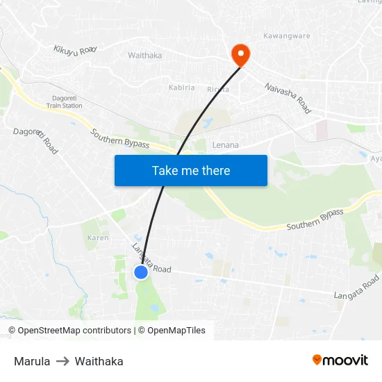 Marula to Waithaka map