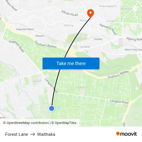 Forest Lane to Waithaka map