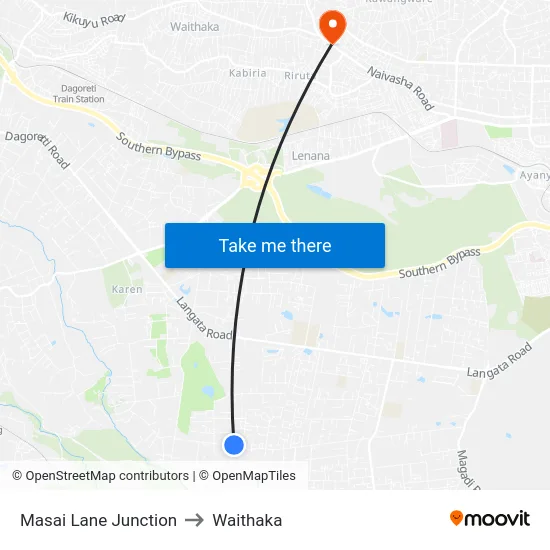 Masai Lane Junction to Waithaka map