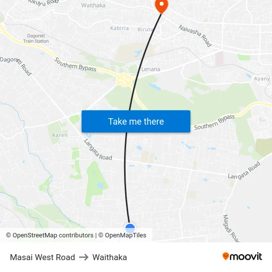 Masai West Road to Waithaka map