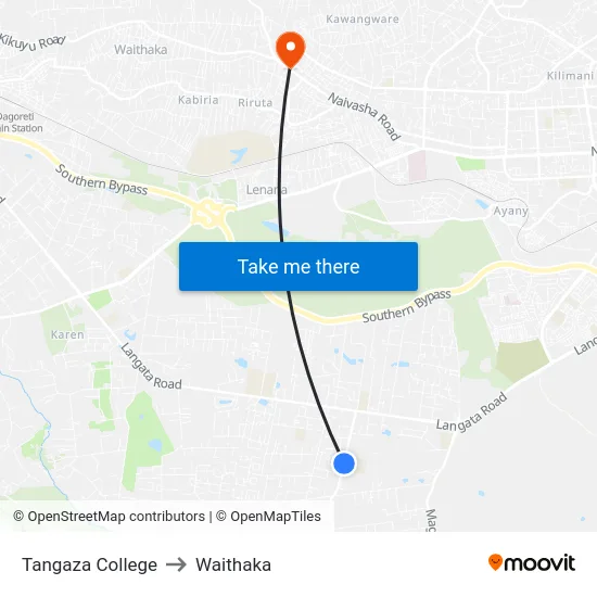 Tangaza College to Waithaka map