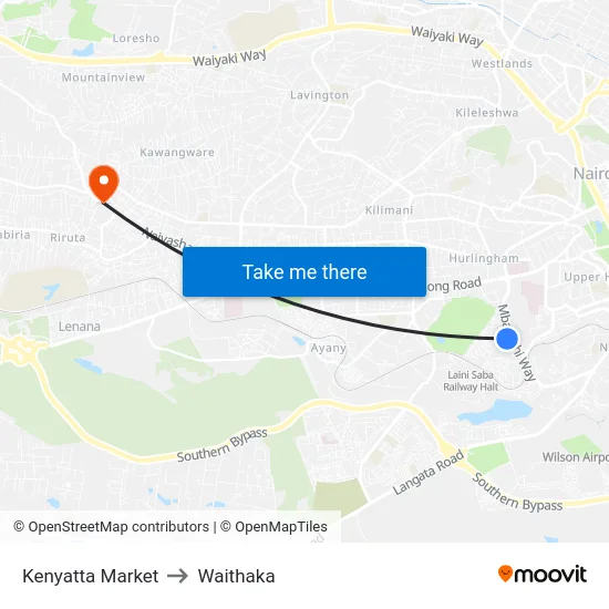 Kenyatta Market to Waithaka map