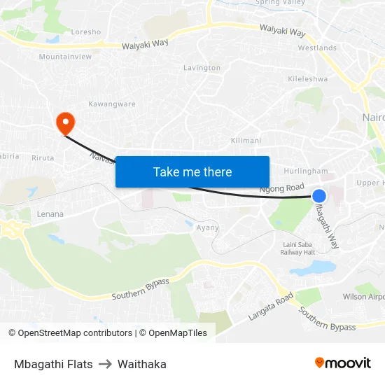 Mbagathi Flats to Waithaka map