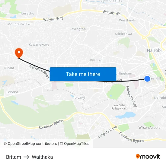 Britam to Waithaka map