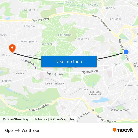 Gpo to Waithaka map