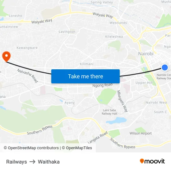 Railways to Waithaka map