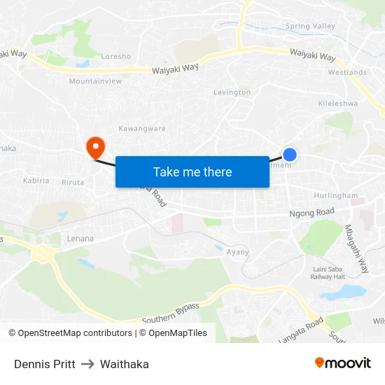 Dennis Pritt to Waithaka map