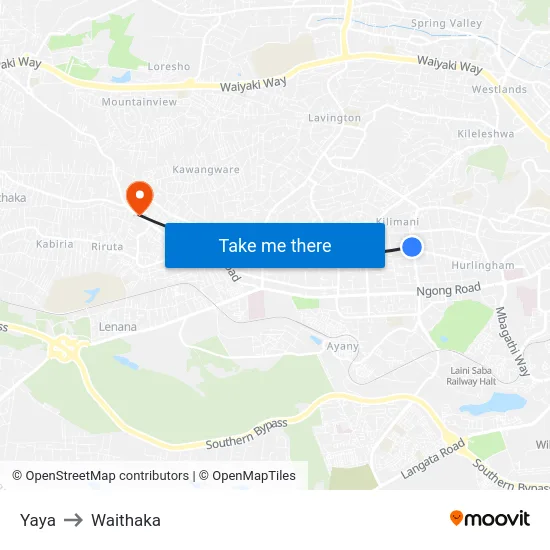 Yaya to Waithaka map