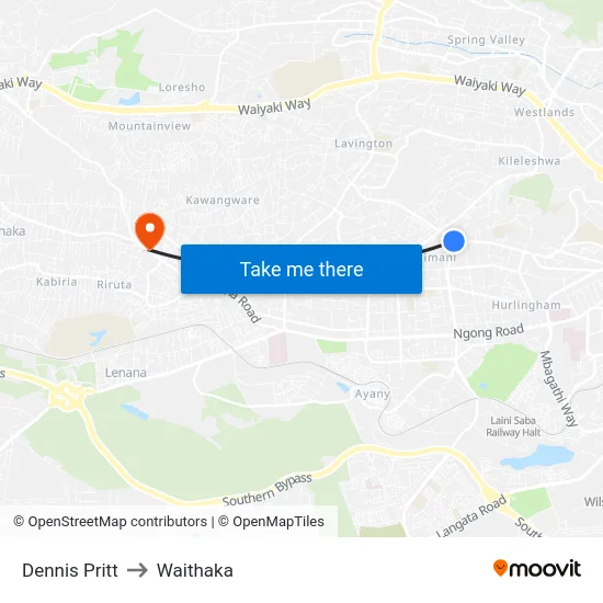 Dennis Pritt to Waithaka map