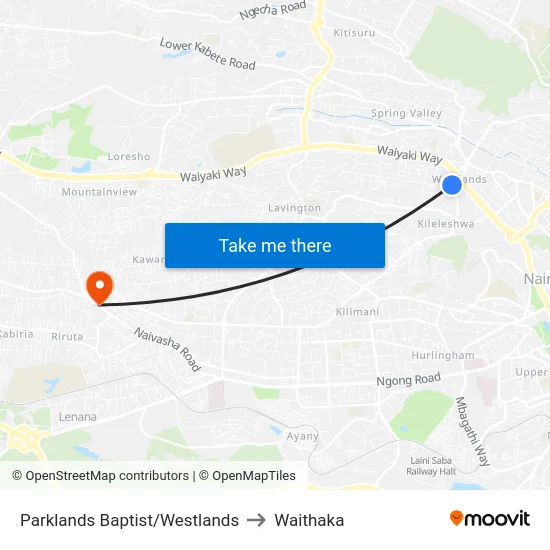 Parklands Baptist/Westlands to Waithaka map