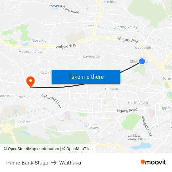 Prime Bank Stage to Waithaka map