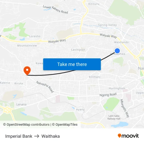 Imperial Bank to Waithaka map
