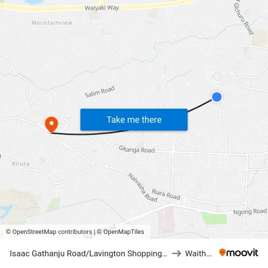 Isaac Gathanju Road/Lavington Shopping Centre to Waithaka map