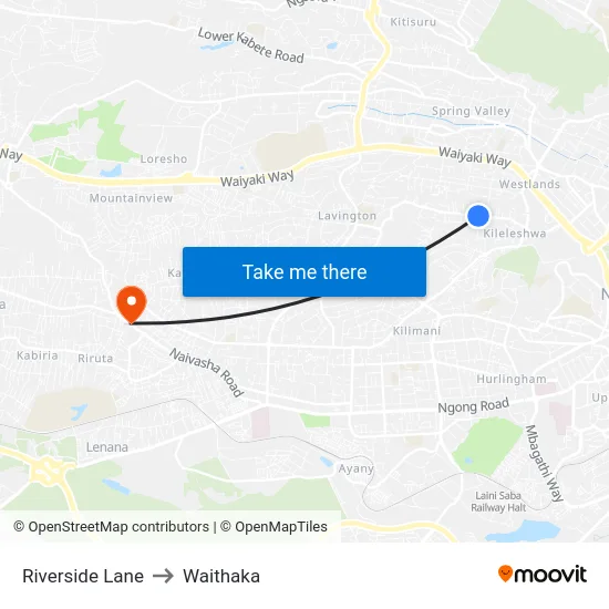 Riverside Lane to Waithaka map