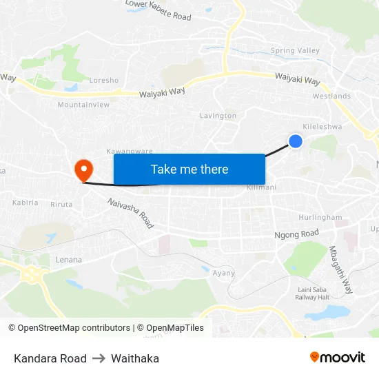 Kandara Road to Waithaka map