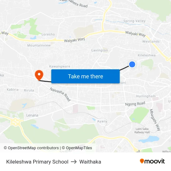 Kileleshwa Primary School to Waithaka map
