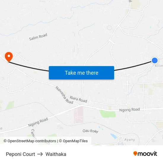 Peponi Court to Waithaka map
