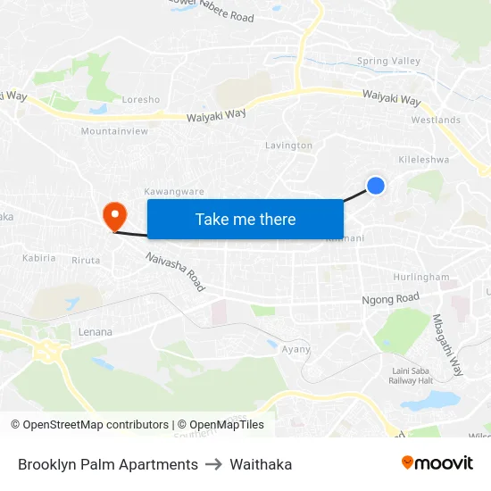Brooklyn Palm Apartments to Waithaka map