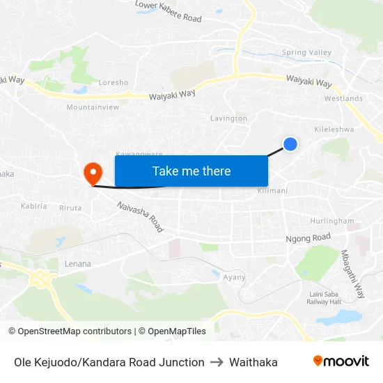 Ole Kejuodo/Kandara Road Junction to Waithaka map