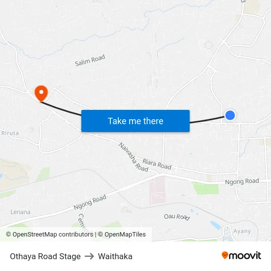 Othaya Road Stage to Waithaka map