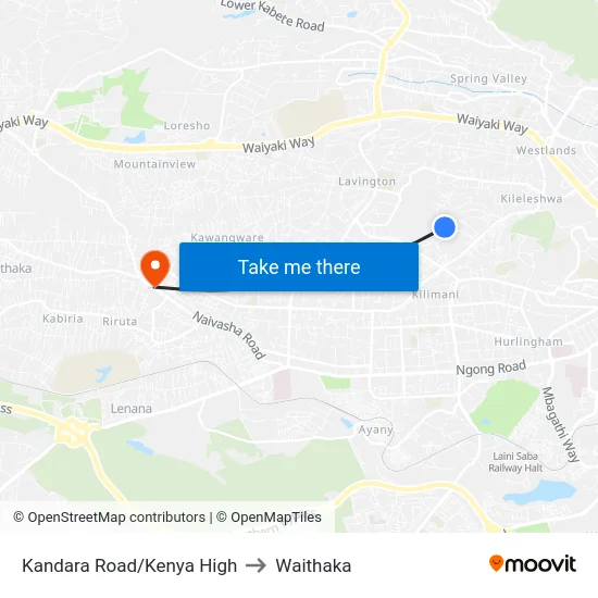 Kandara Road/Kenya High to Waithaka map