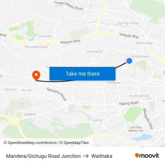 Mandera/Gichugu Road Junction to Waithaka map