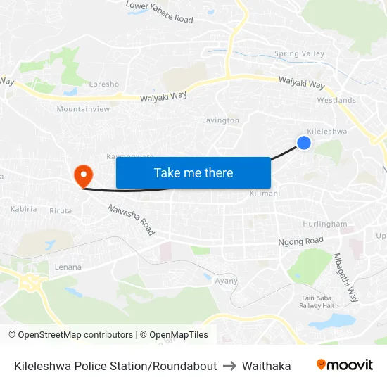 Kileleshwa Police Station/Roundabout to Waithaka map