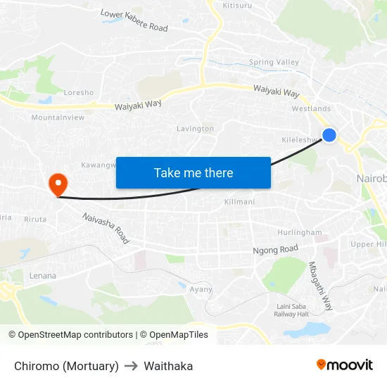 Chiromo (Mortuary) to Waithaka map