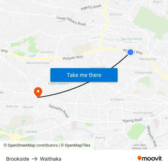 Brookside to Waithaka map
