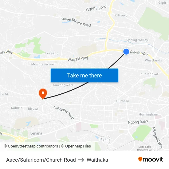 Aacc/Safaricom/Church Road to Waithaka map